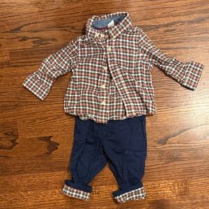GAP Kids Multicolor Plaid Shirt and Dark Blue Pants Set